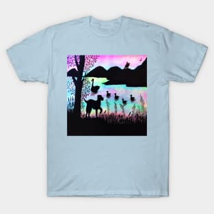 Nature Swan Dog Lake Silhouette Landscape T-Shirt